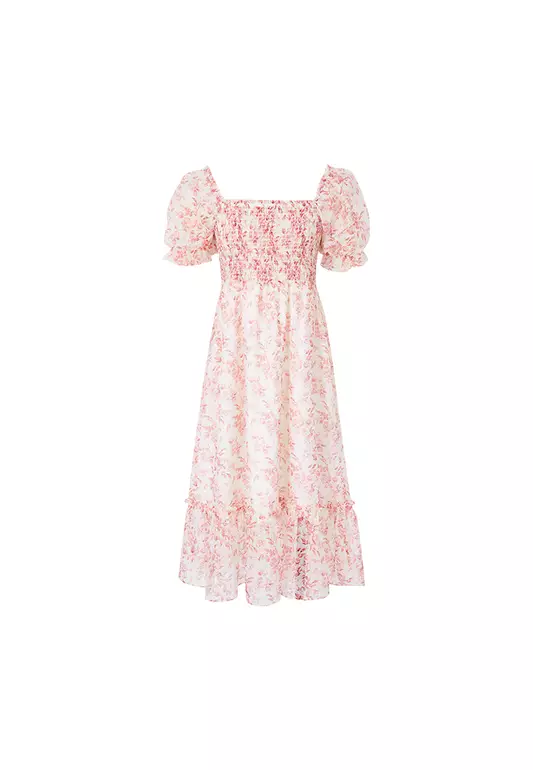 Summer Puff Sleeve V-Neck Floral Dress