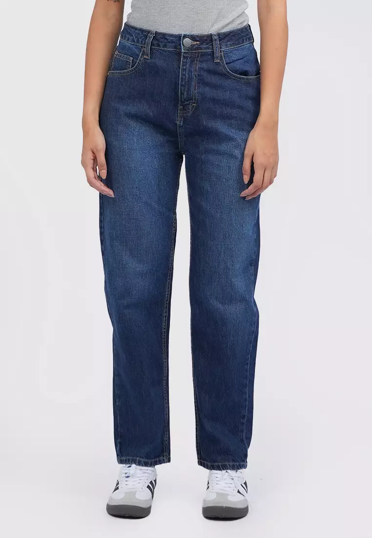 Tirajeans 7-Lldmkey124B006 Mom Jeans Denim Pants Dark Blue