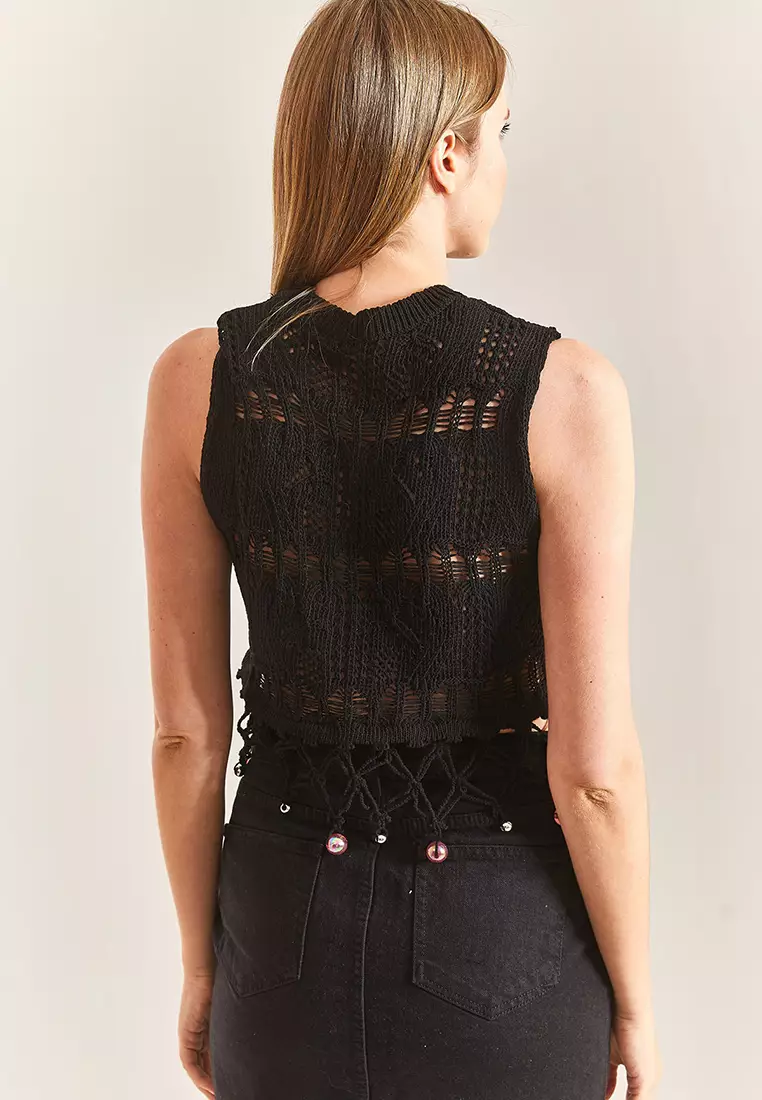 Openwork Fringe Knit Top
