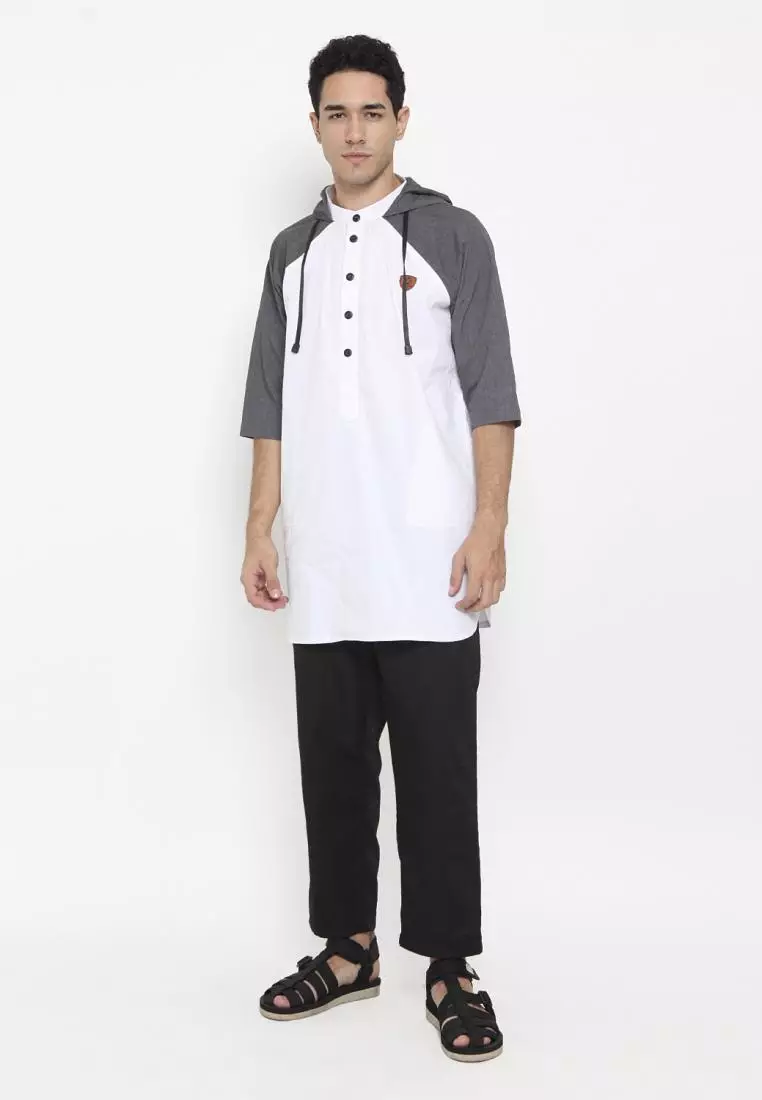 Zayidan Baju Koko Gamis Muslim Pria Mumtaz Hoodie - Putih