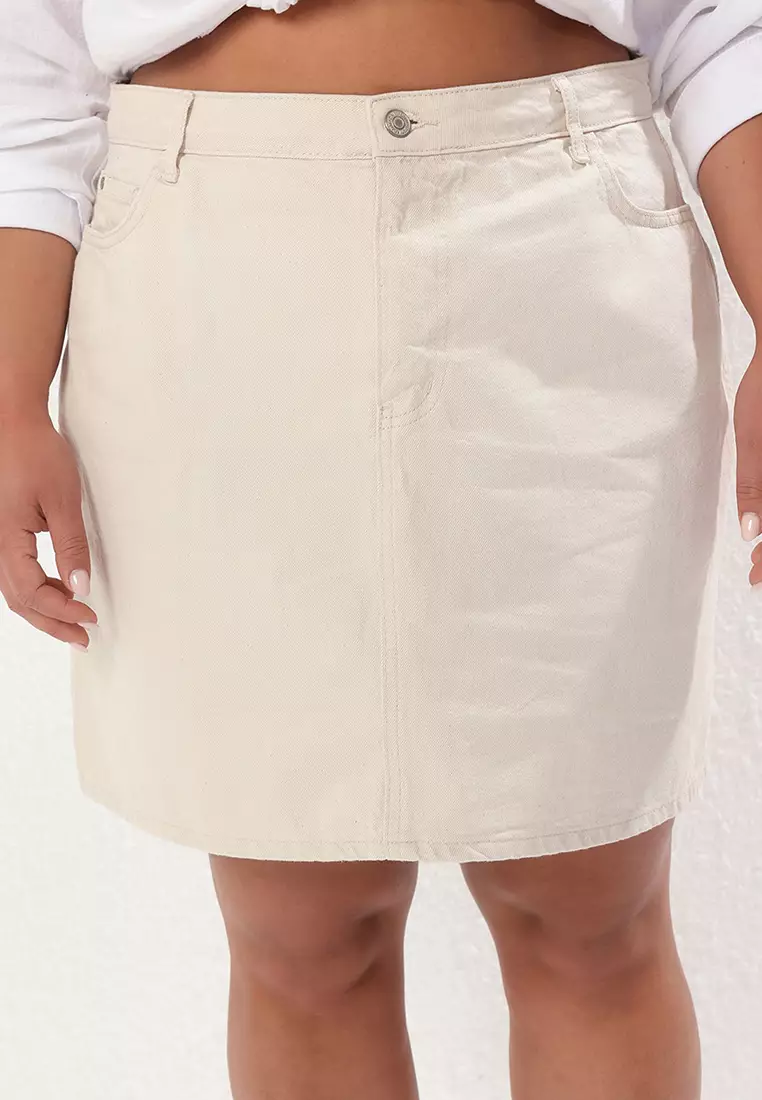 Ecru Denim Large Size Skirt