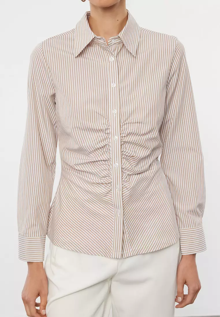 Striped Shirt with Shirring Detail