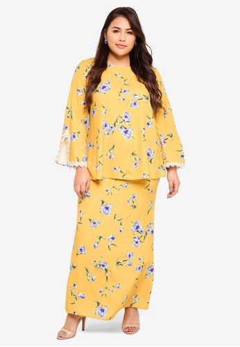 Lace Trimmed Kurung from Ms. Read in yellow and Multi