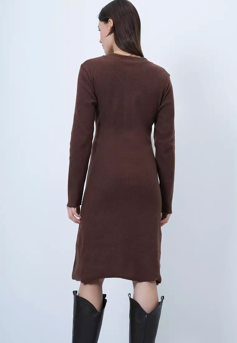 Crew Neck Button Detailed Midi Length Knitwear Dress