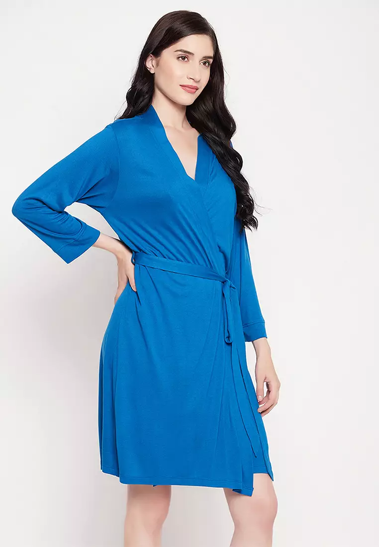 Buy Clovia Clovia Chic Basic Robe in Cobalt Blue - Viscose 2026 Online ...