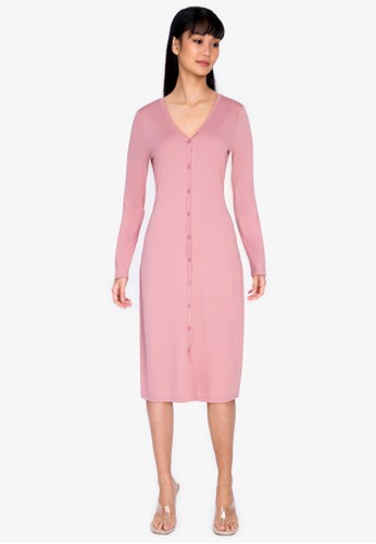 ZALORA BASICS pink Jersey Button Down Dress 2C4C7AA741DEE5GS_1