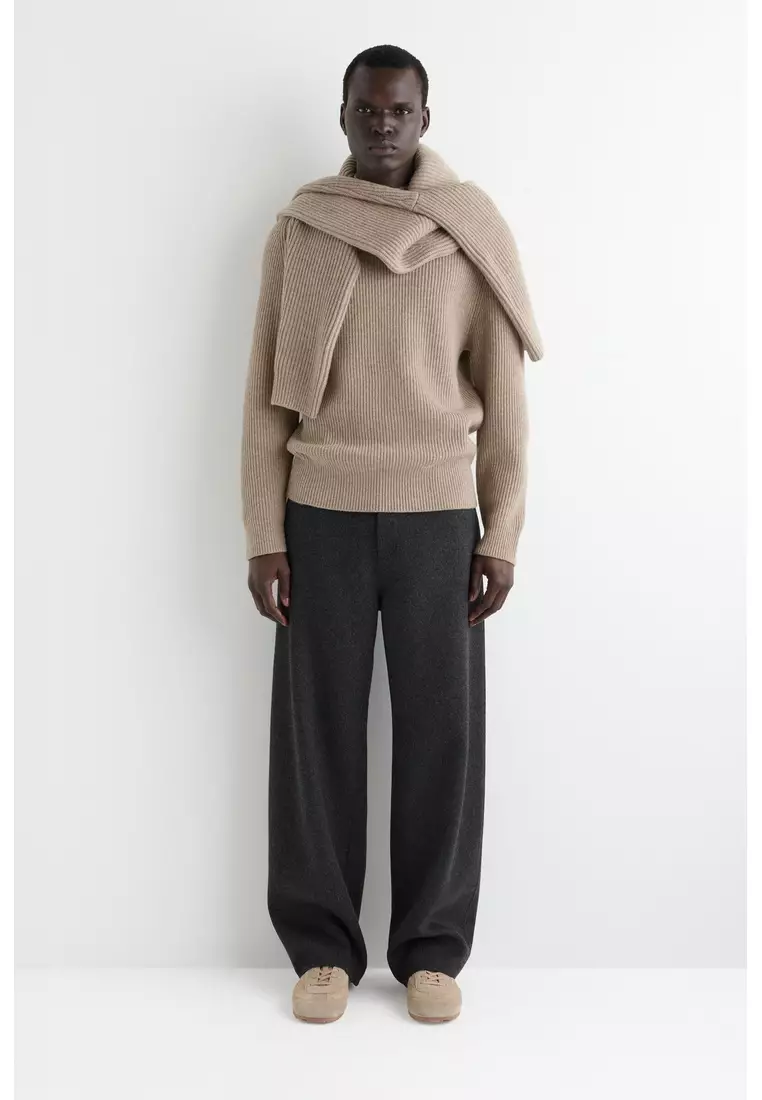 RIBBED WOOL FUNNEL-NECK JUMPER