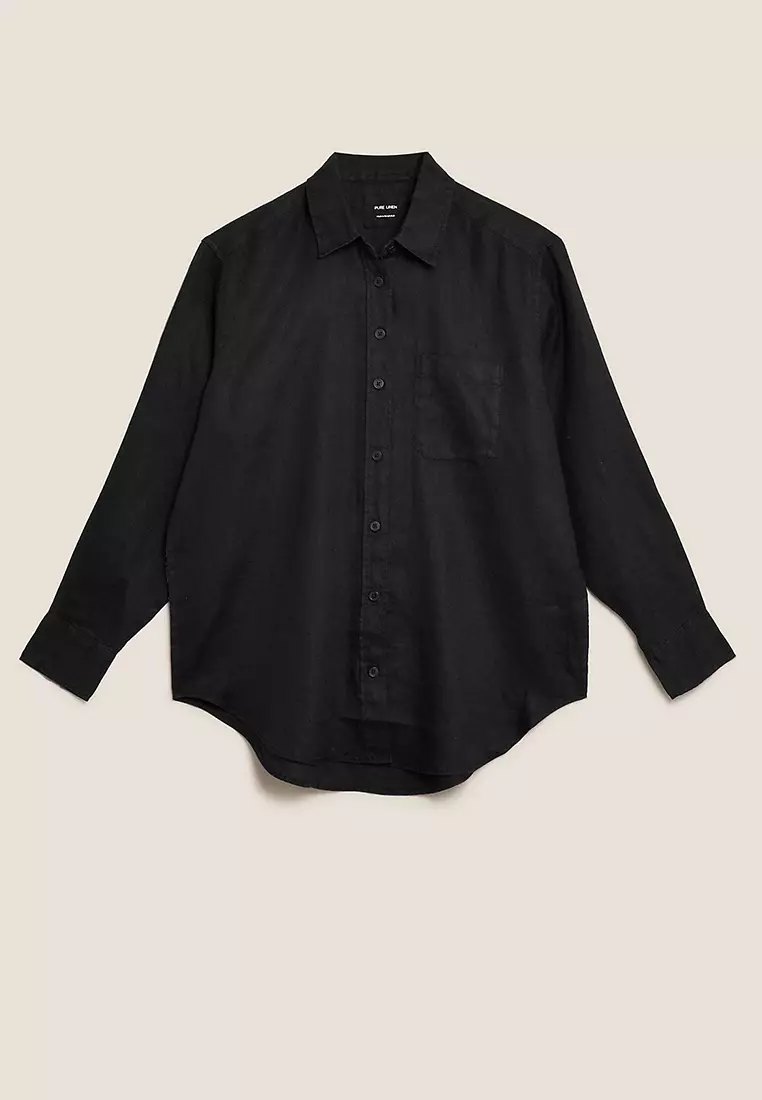 Pure Linen Oversized Long Sleeve Shirt