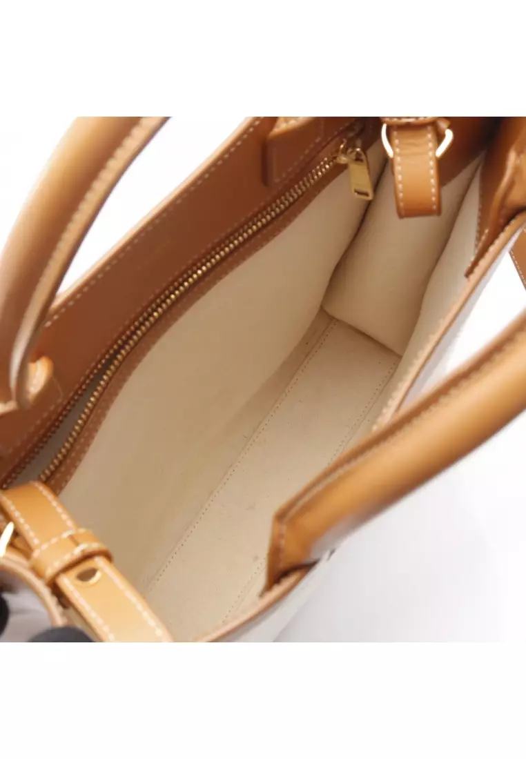 Pre-Loved Celine Small Vertical Hippopotamus Handbag tote bag canvas leather off white light brown 2WAY