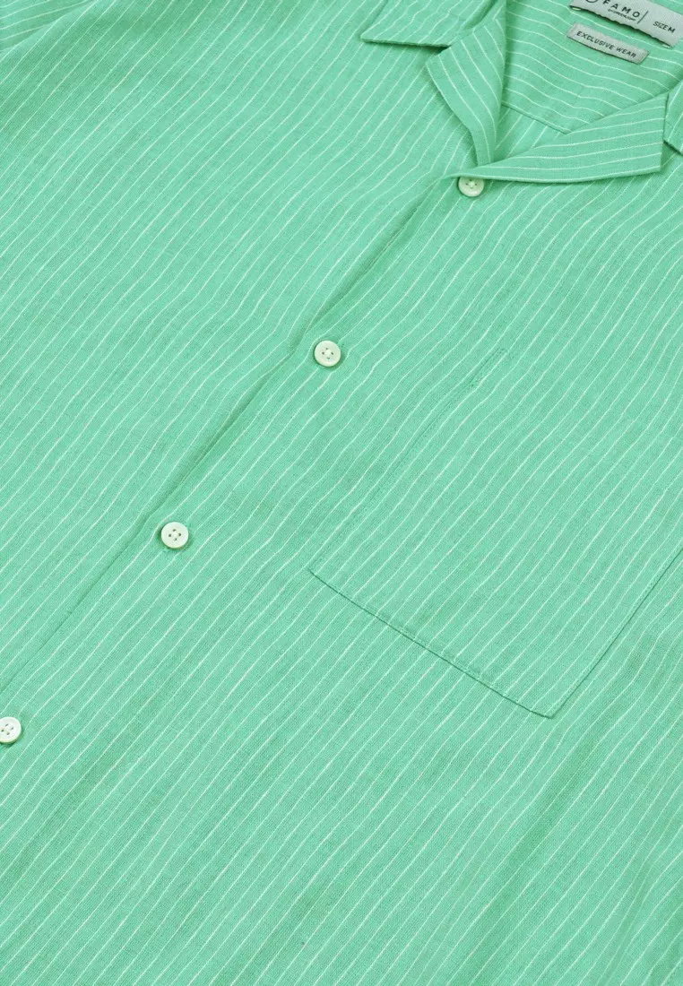 Short Shirt Linen With Cuban Collar Stripe 060423