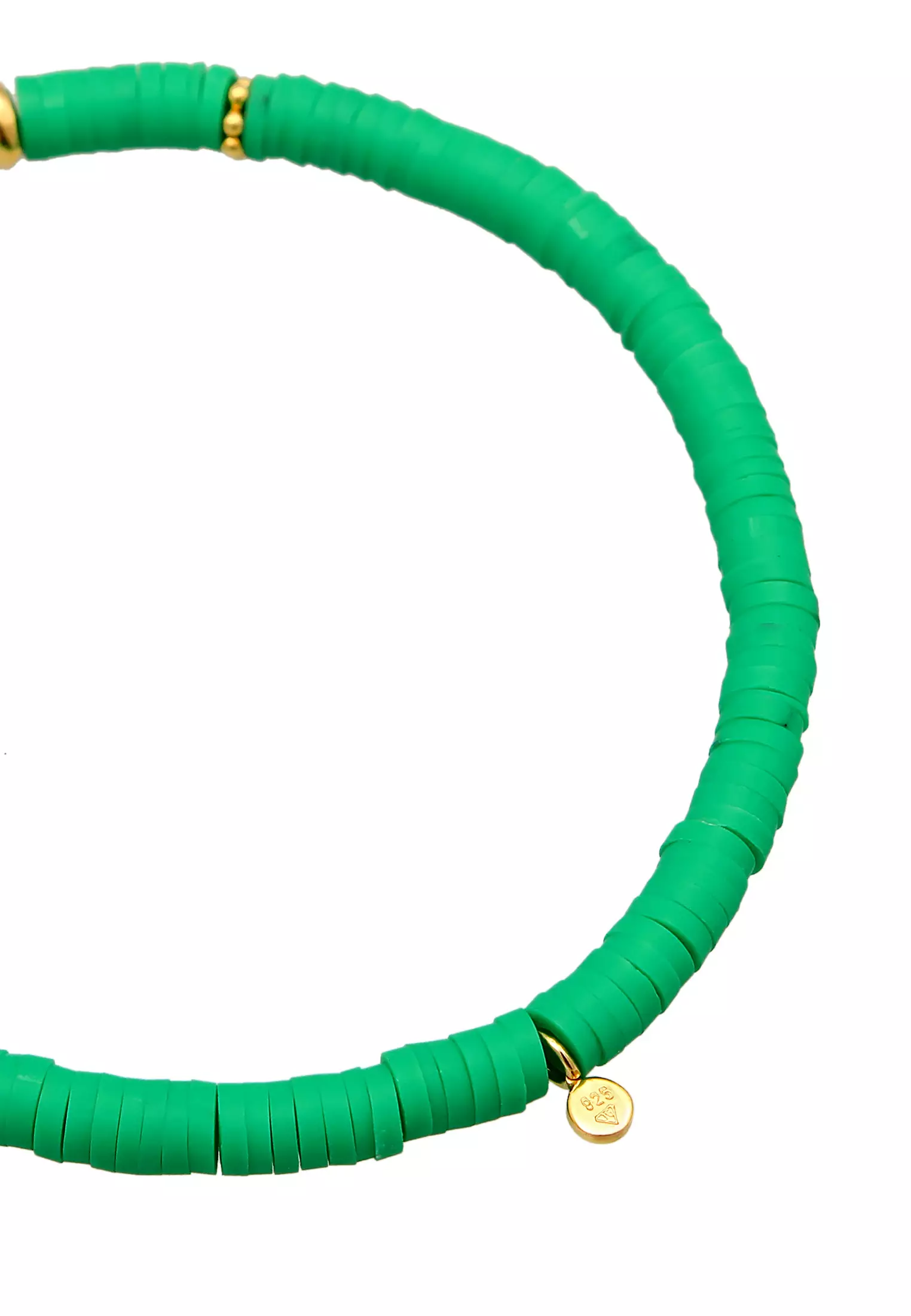 Bracelet Beads Heishi Pearls Green Gold Plated