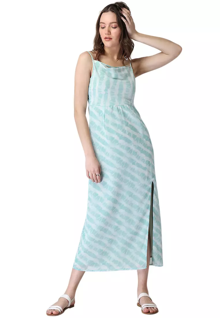 Buy FabAlley Blue Tie Dye Strappy Cowl Neck Maxi Dress 2025 Online