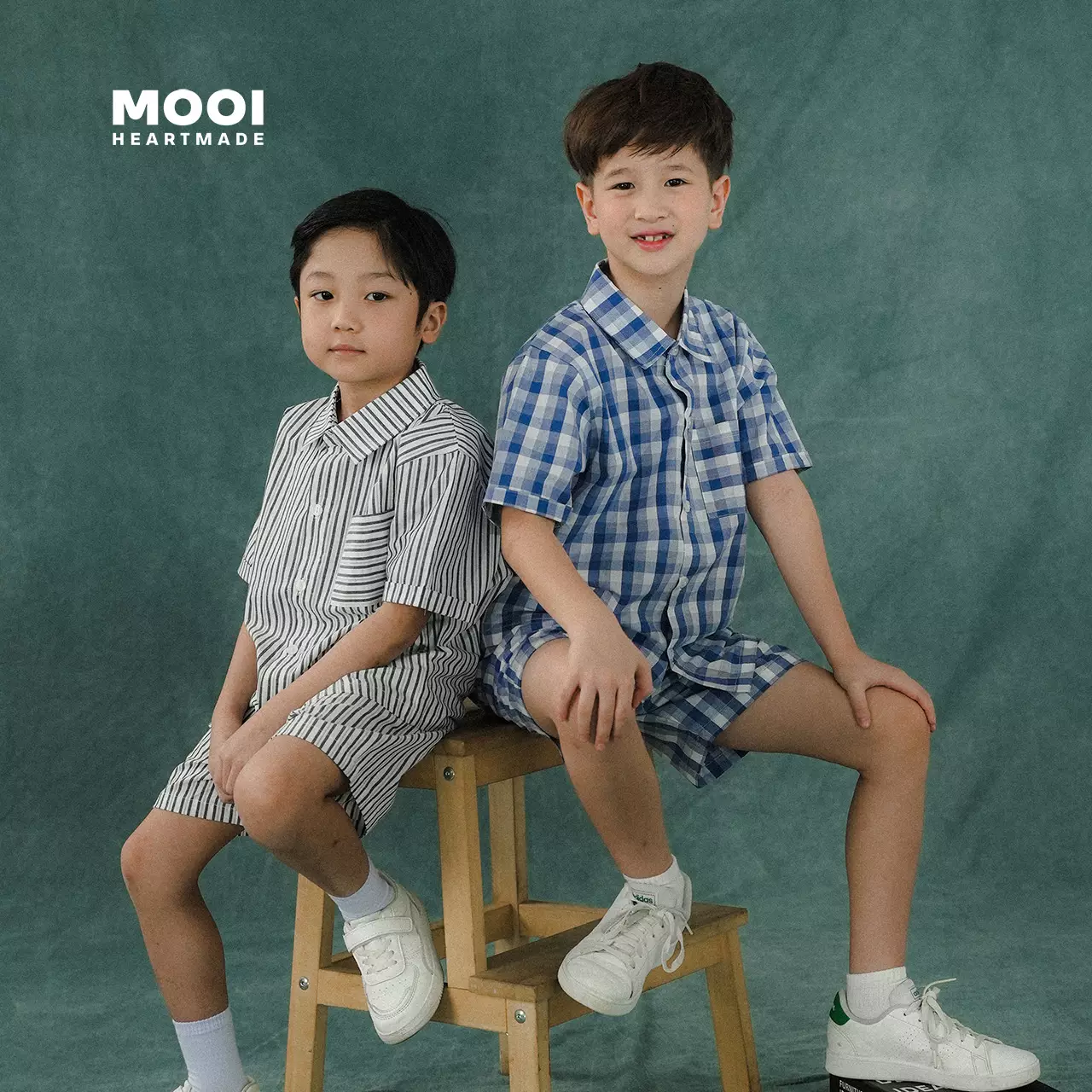 Mooi Kemeja Anak Laki-laki Kemeja Katun Motif Dion Striped Shirt - Grey