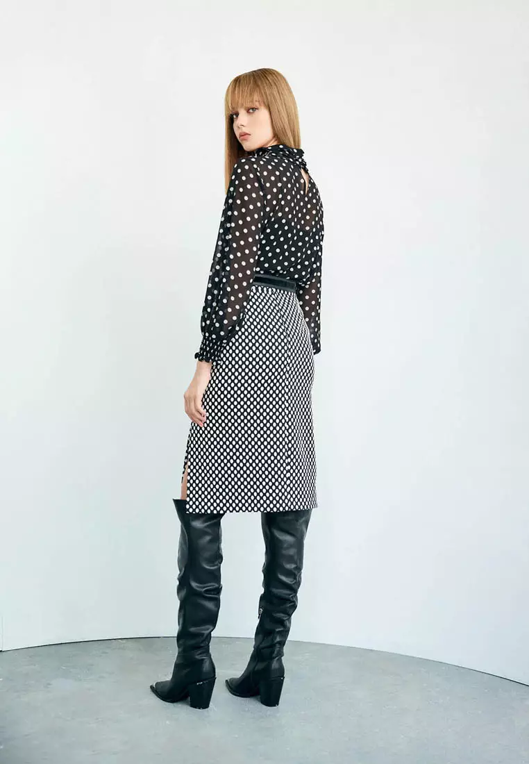 White Polka Dot Pencil Skirt