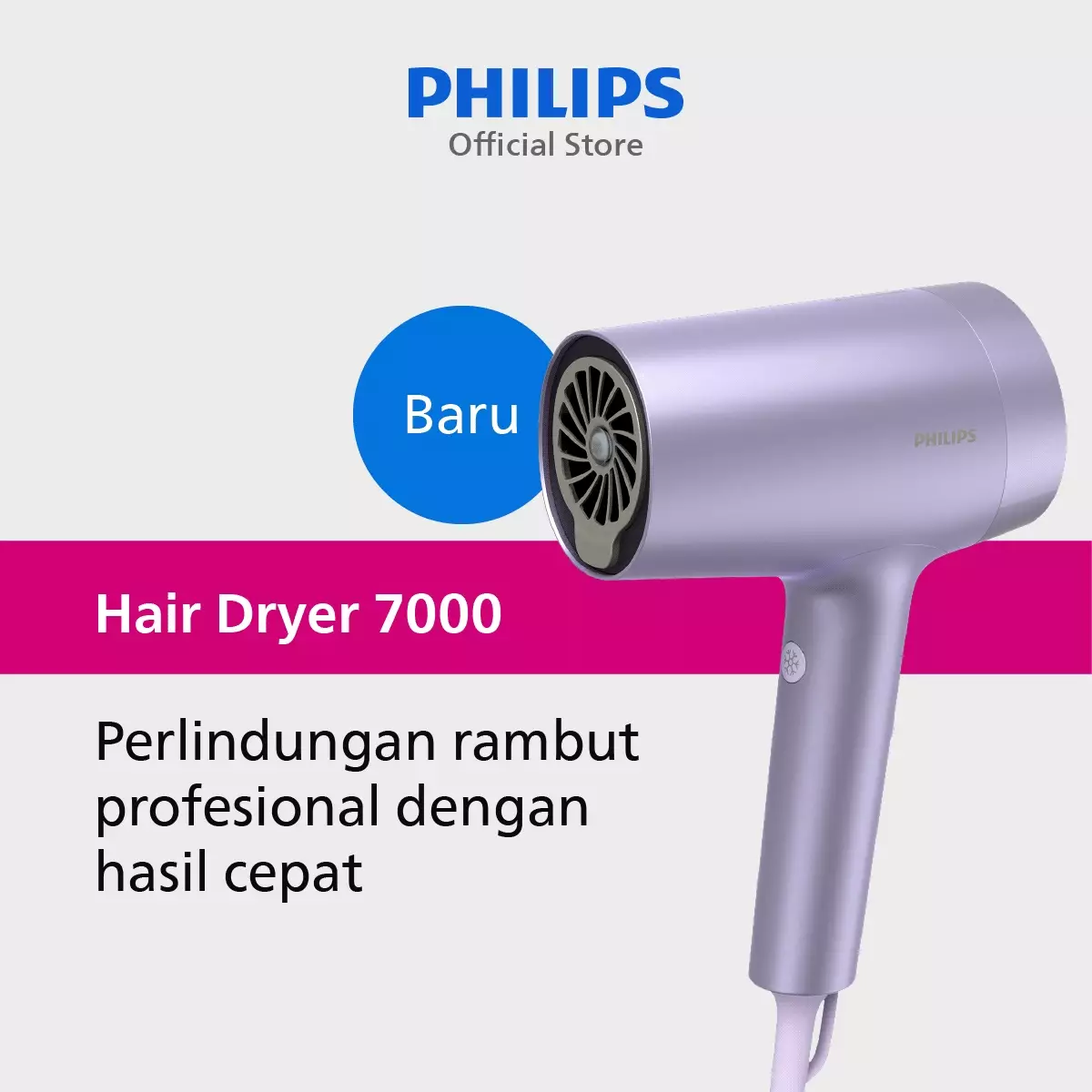Philips Hair Dryer Metal Purple Magne BHD720/10 Pengering Rambut
