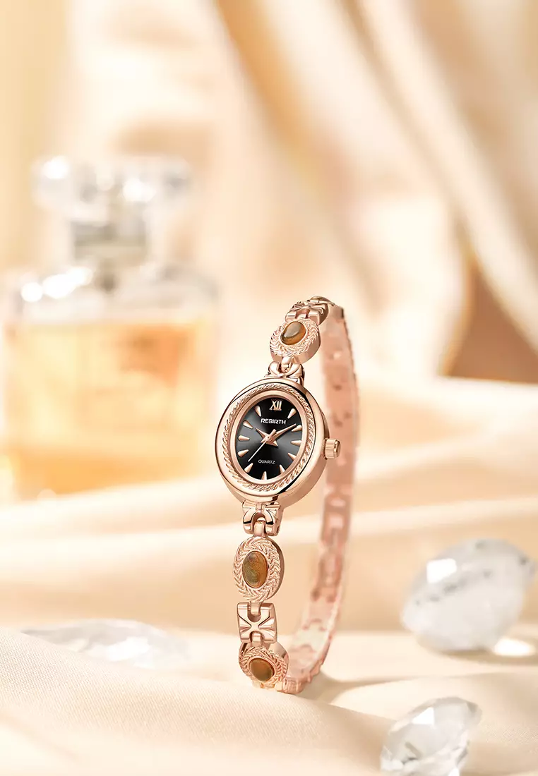 Jam Tangan Wanita Original Korea Style Kuasar Anti Air Tali Stainless Steel Jam Tangan Cewek B016 Rose black