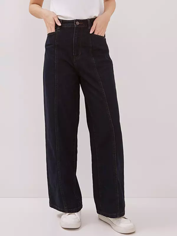 DUST Celana Panel Wide Denim Belima Biru Tua (D.39115)