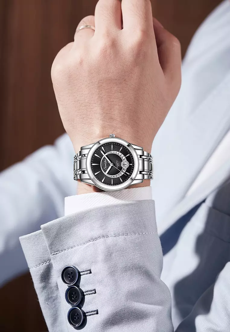 Jam Tangan Pria 9031 Original Luxury Stainless Steel Jam Tangan Cowok black