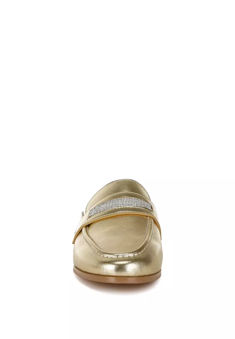 Rhinestones Slip On Mules in Gold
