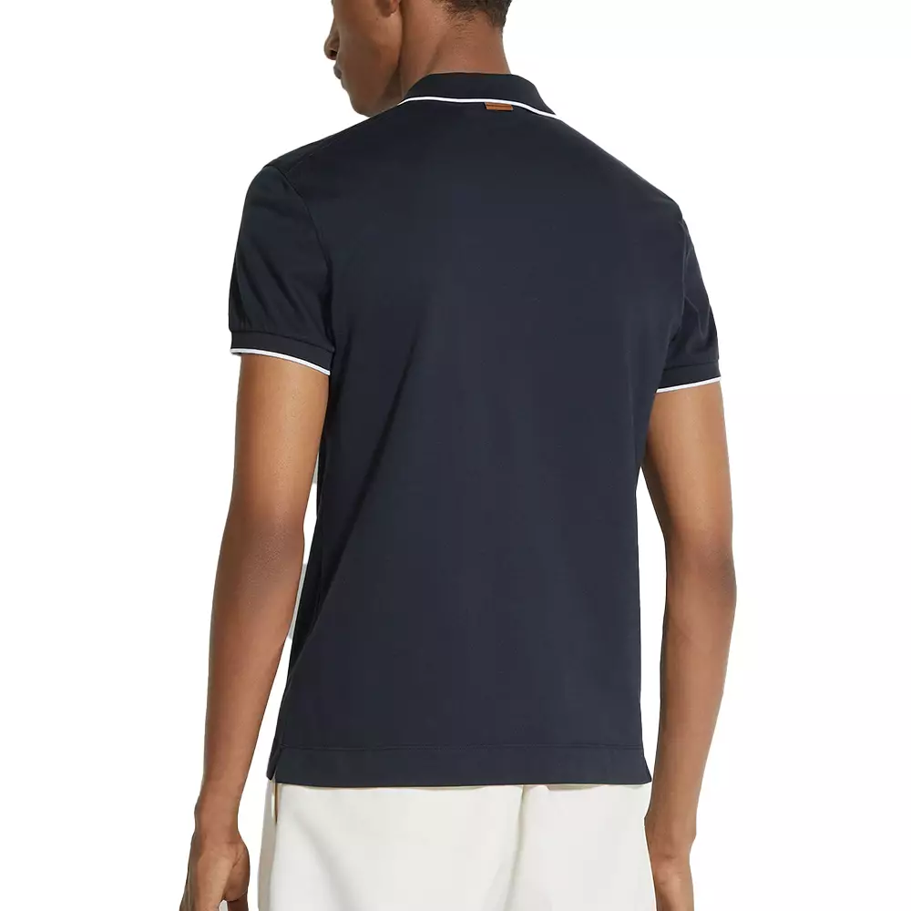 Stretch Cotton Polo Shirt Navy Blue