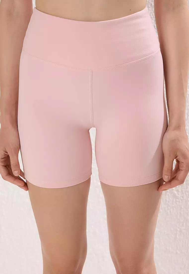 Pink Brushed Soft Inner Waist Pocket Detail Knitted Sports Shorts/Short Leggings