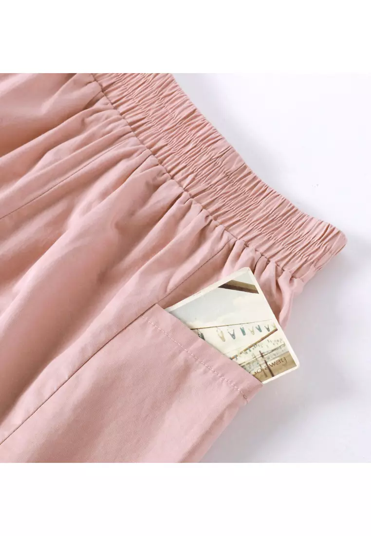 Cotton Elastic Waist Wide-Leg Cropped Trousers [BA3858]