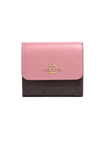 COACH Coach Small Trifold Wallet In Colorblock Signature Canvas Brown Pink  CF369 | ZALORA Philippines