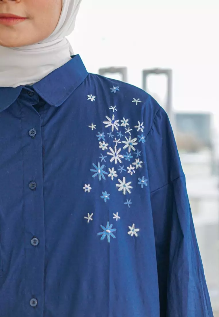 Donia Embrodery Top Navy - Blouse Atasan Wanita