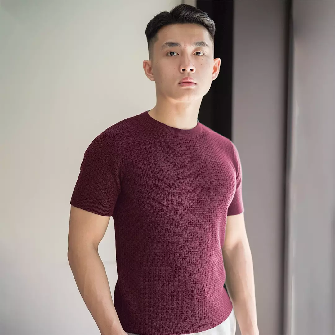 Kale ROGER MAROON / Atasan Rajut Pria / Sweater Rajut Tangan Pendek / Baju Pria