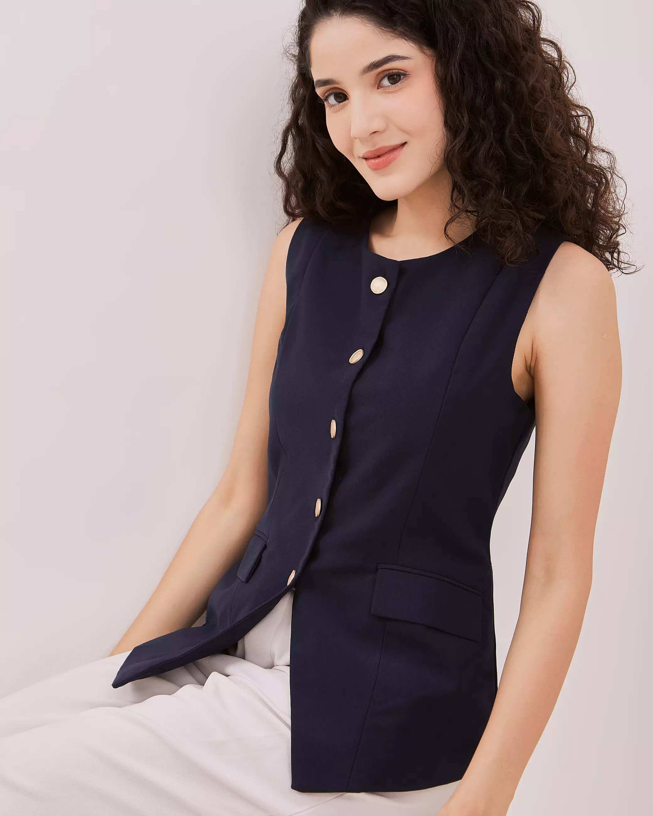 Urban Exchange Aruna Navy Vest Sleeveless - Sleeveless Outer Atasan Vest Navy Warna Navy