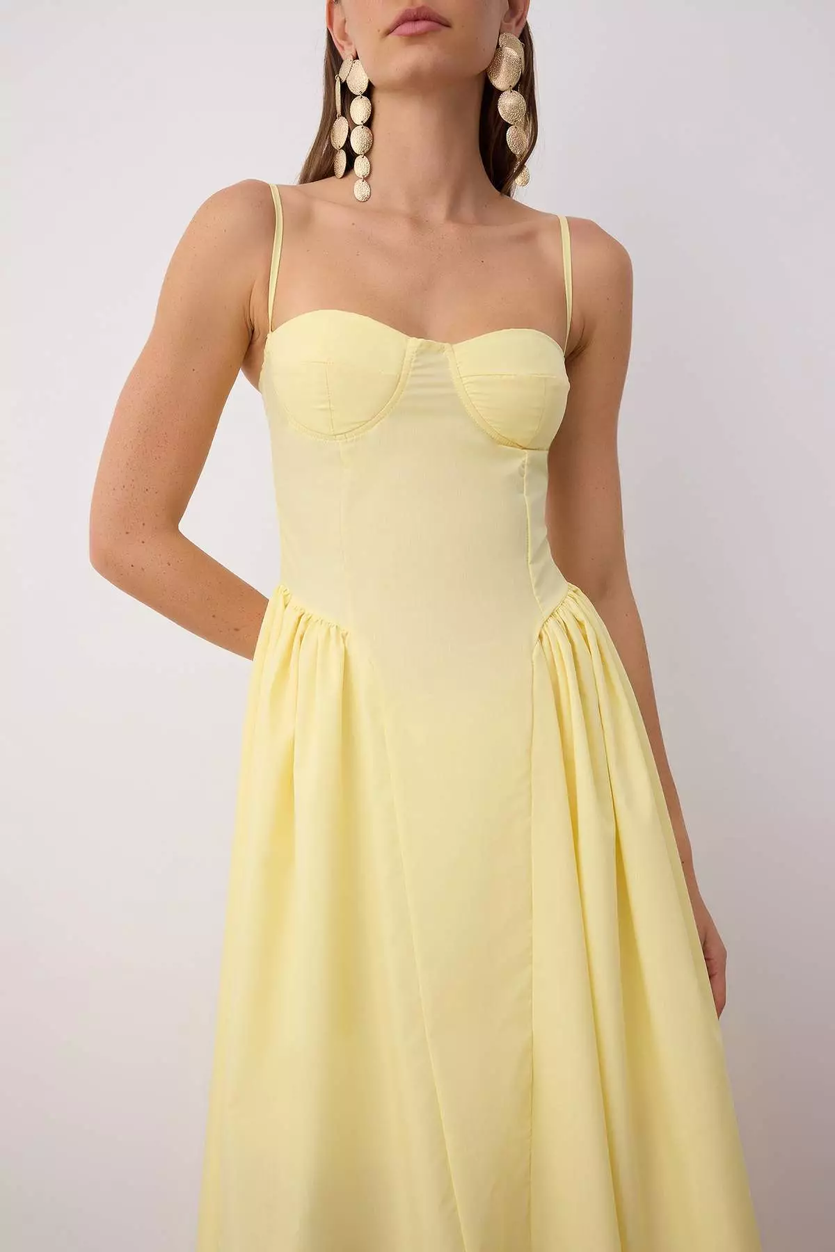 Yellow A-Line Poplin Woven Midi Dress