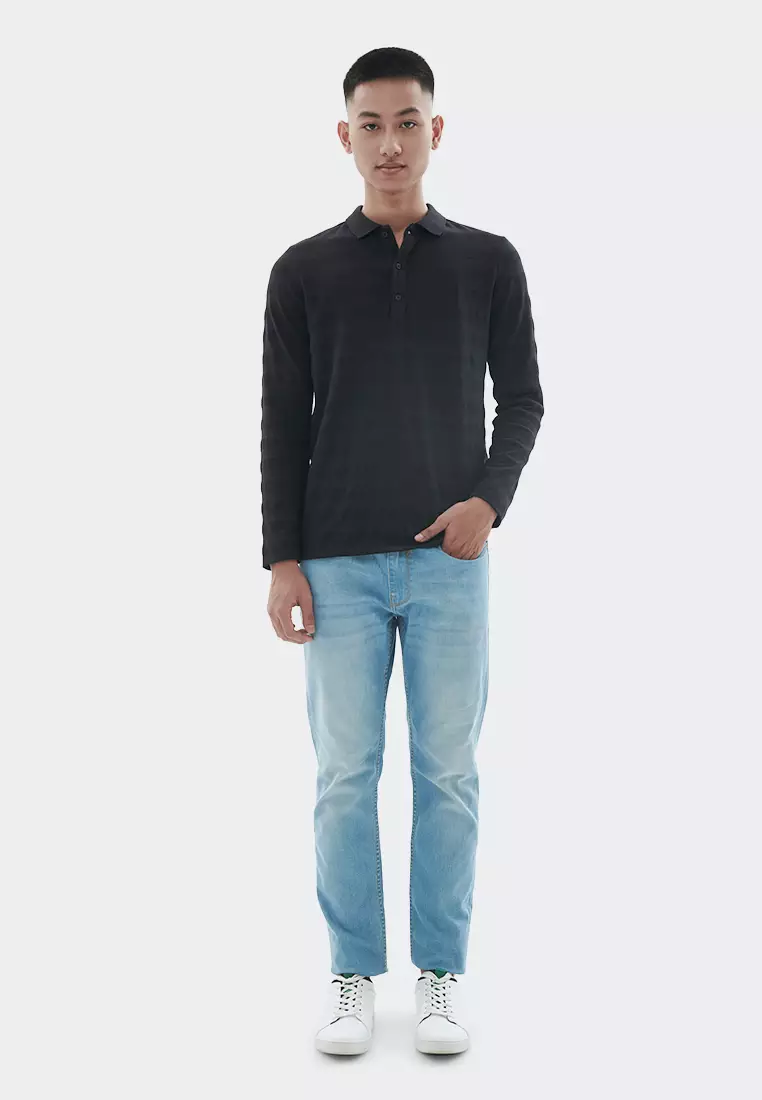 MANZONE Poloshirt lengan panjang pria GENARO-BLACK