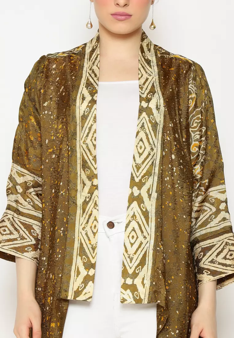 Rinjanie Batik - Bolero Ayam - Bolero Asimetris Olive Green - Outer Batik Modern - Outer Batik Wanita - Outer batik kekinian - Batik Cap Mix - JMWN-HO