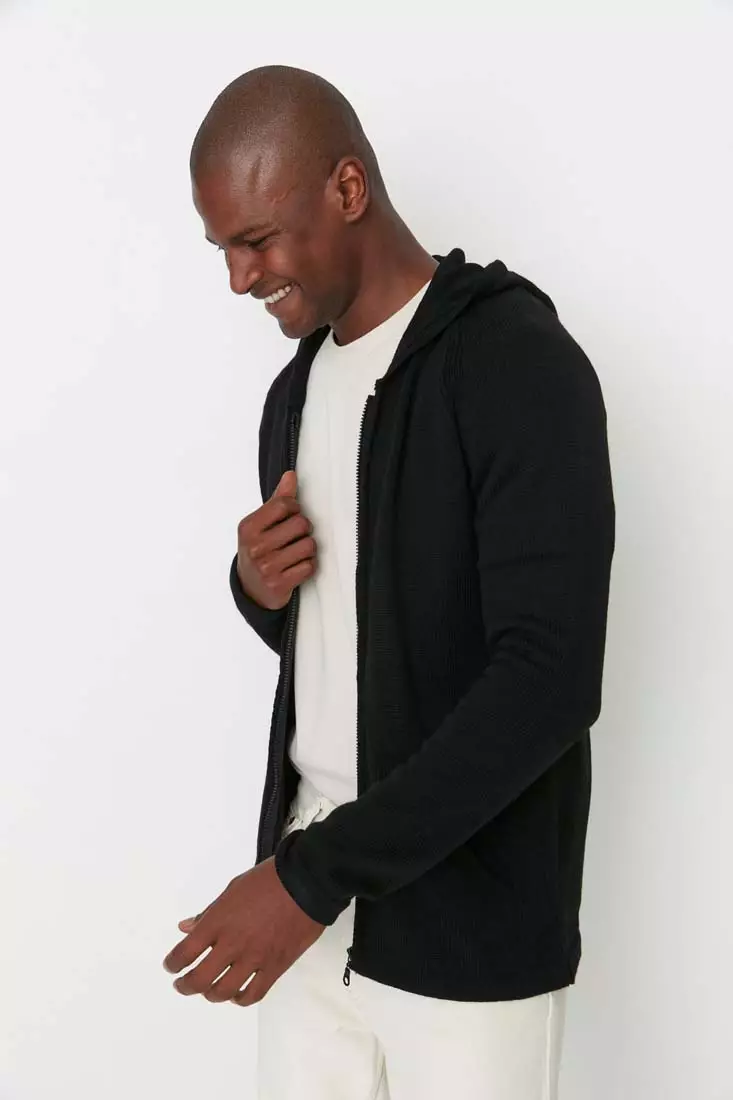 Buy Trendyol Black Men s Slim Fit Hooded Cardigan Cardigan 2024