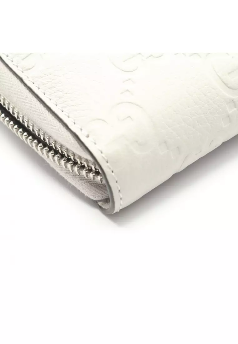 Pre-Loved Gucci gucci Imprint round zipper long wallet leather Light gray Japan limited