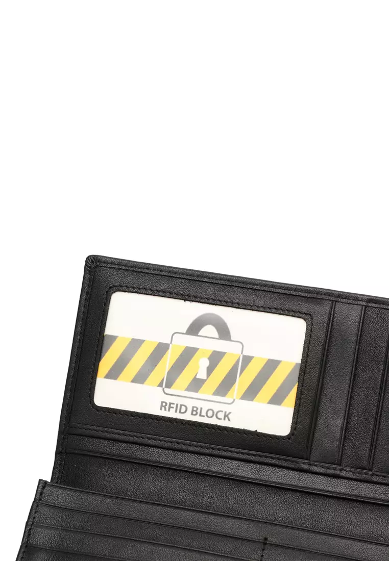 Men's RFID Blocking Bi Fold Long Wallet - Black