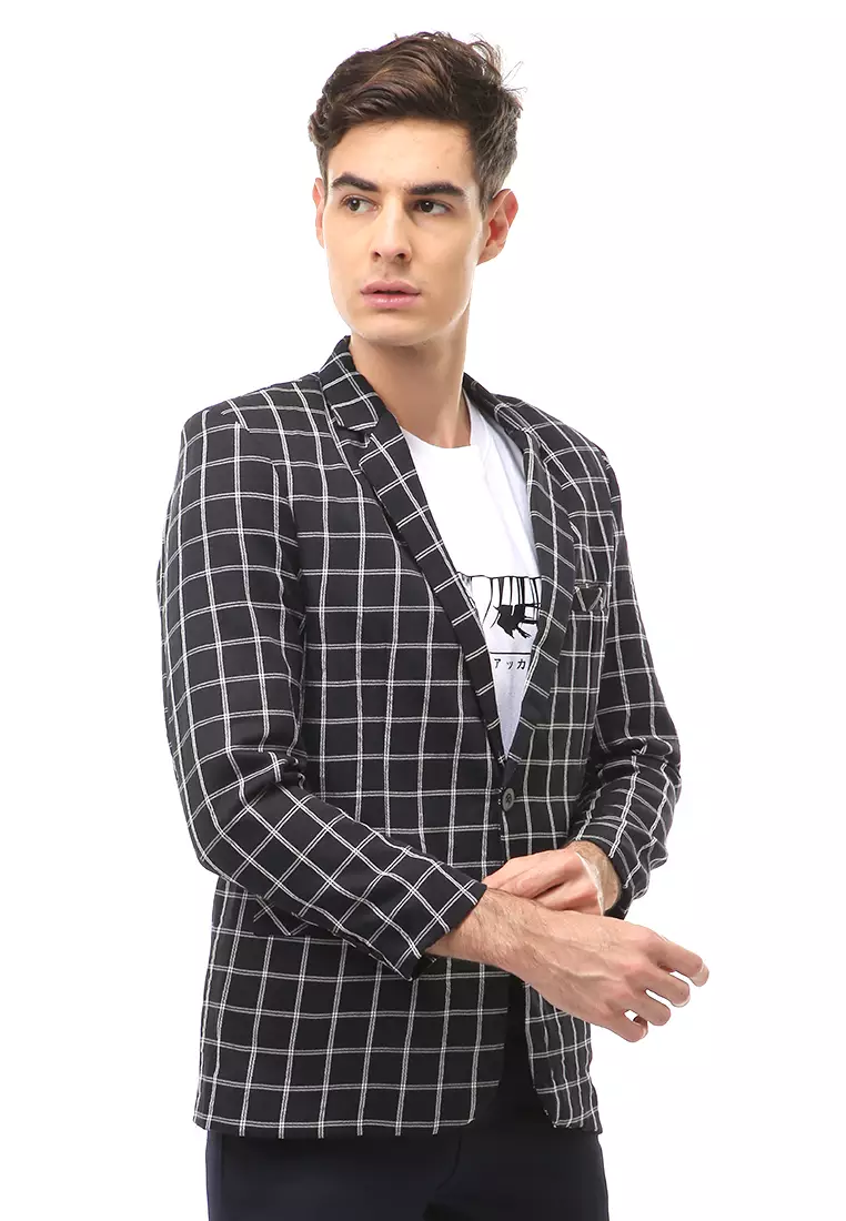 Woreq Atasan Formal Kasual Pria Outerwear Blazer Motif Kotak Long Sleeve Material Wol ORIGINAL