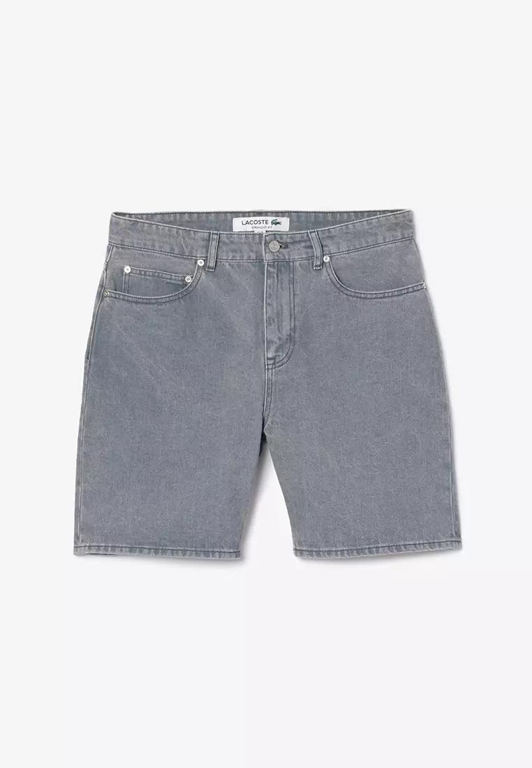 Washed Effect Dyed Denim Bermuda Shorts