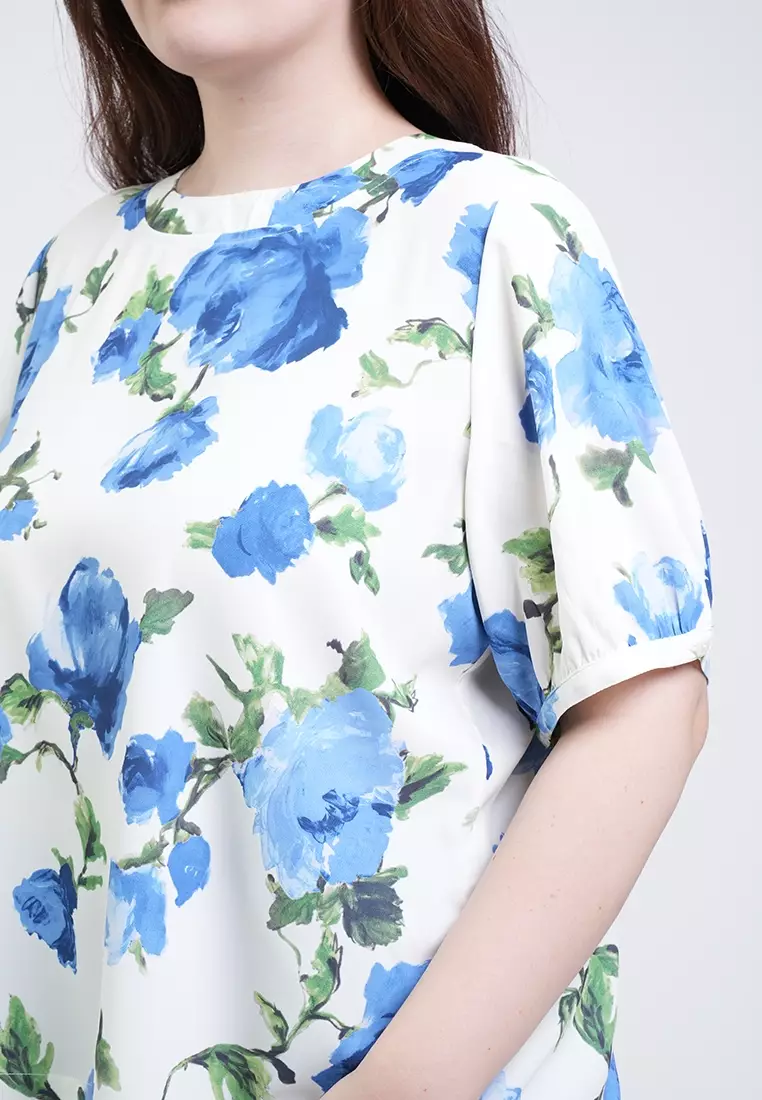 Milly Plus Size Alissa Puff Sleeve Boxy Floral Blouse