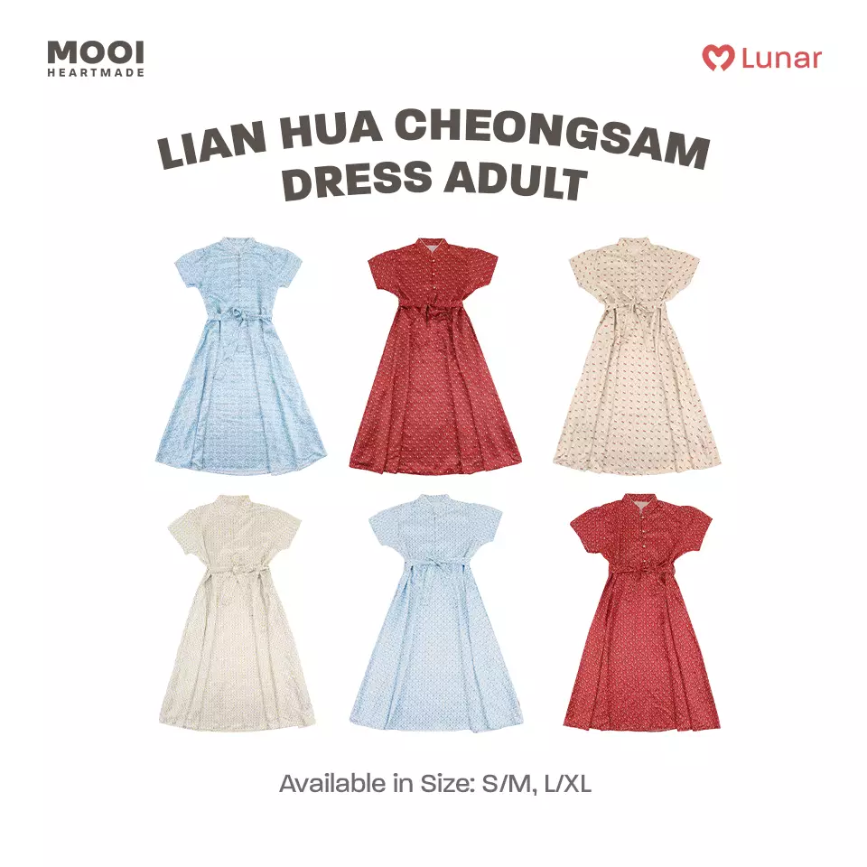 Mooi Dress Dewasa Lunar Collection Lian Hua Cheongsam Dress Adult - Scallop Blue