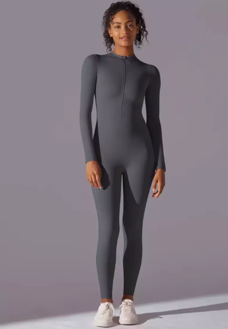 SculptaSuit Women’s Full-Length Sporty Jumpsuit – Stretchy Nylon Spandex Activewear No Bra Padding Yoga & Gym Bodysuit