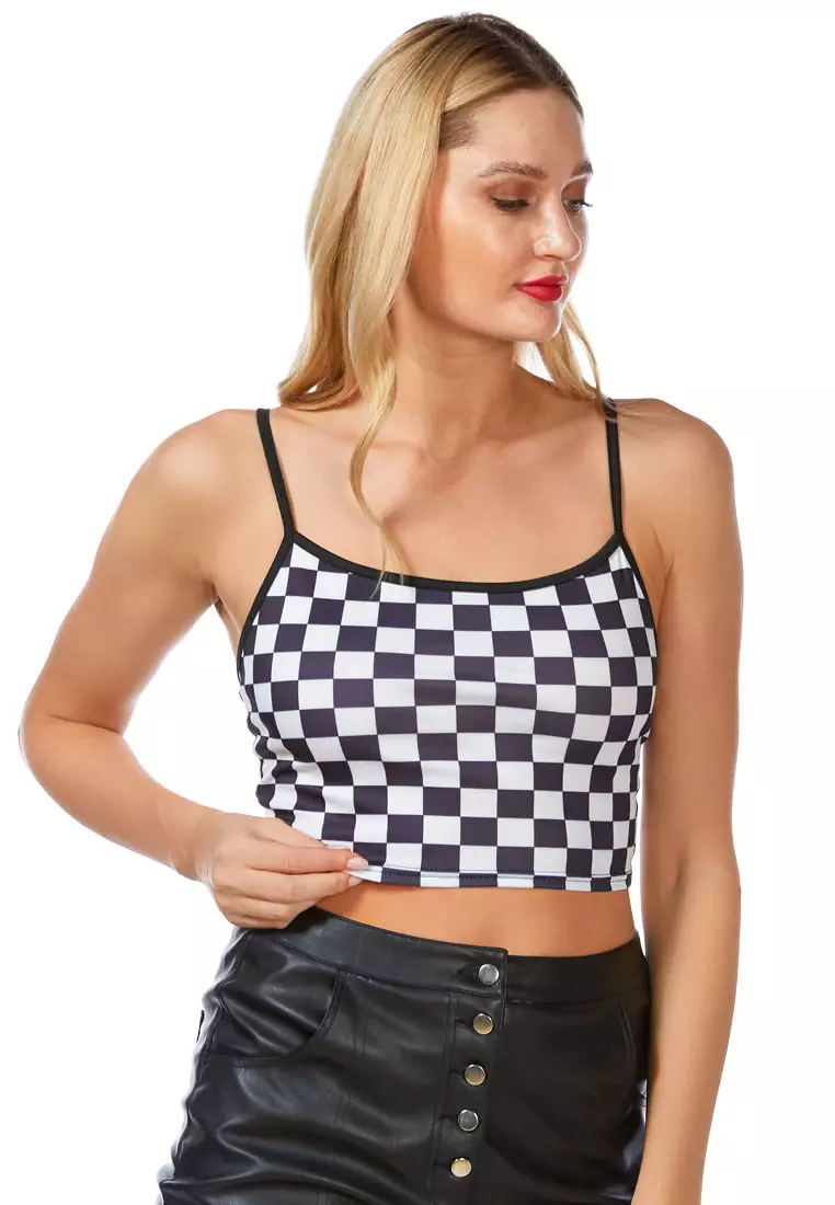 women checkered crop shirt