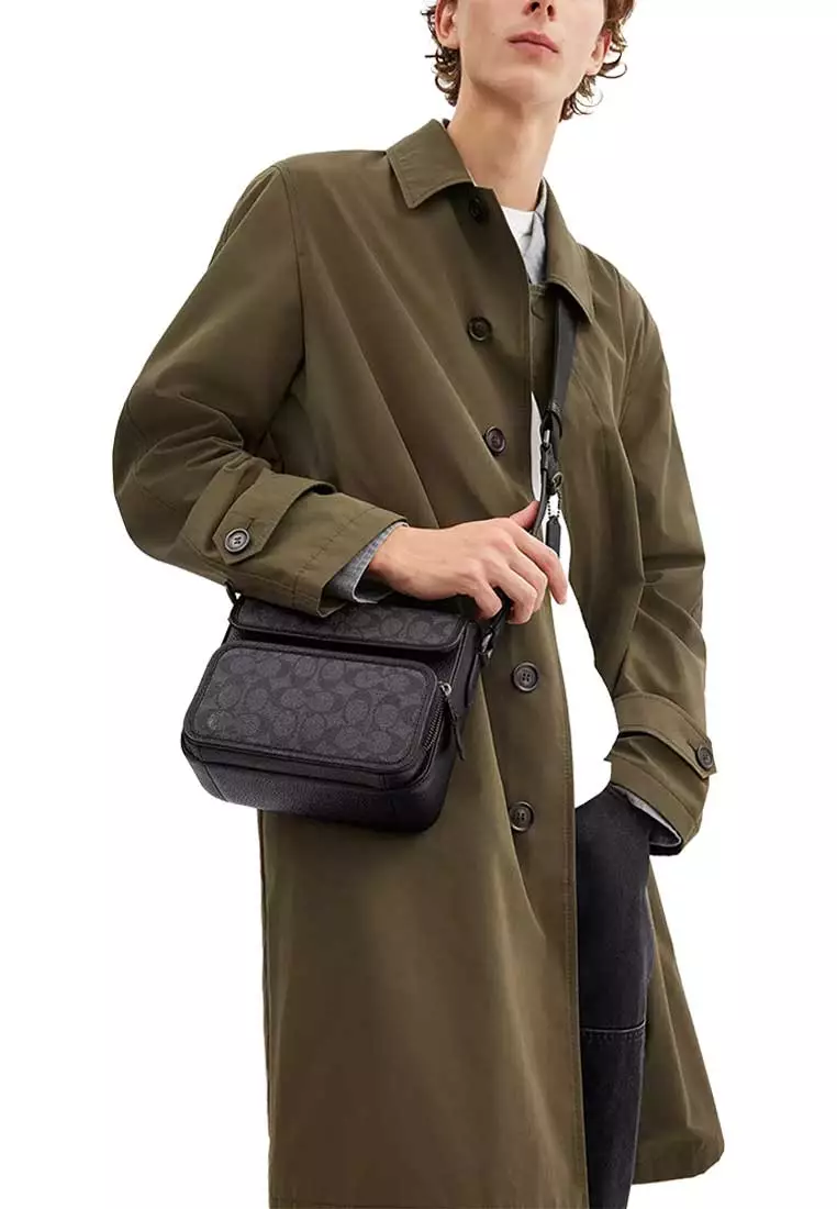 Sullivan Flap Crossbody Bag In Signature Canvas Charcoal/Black CZ396