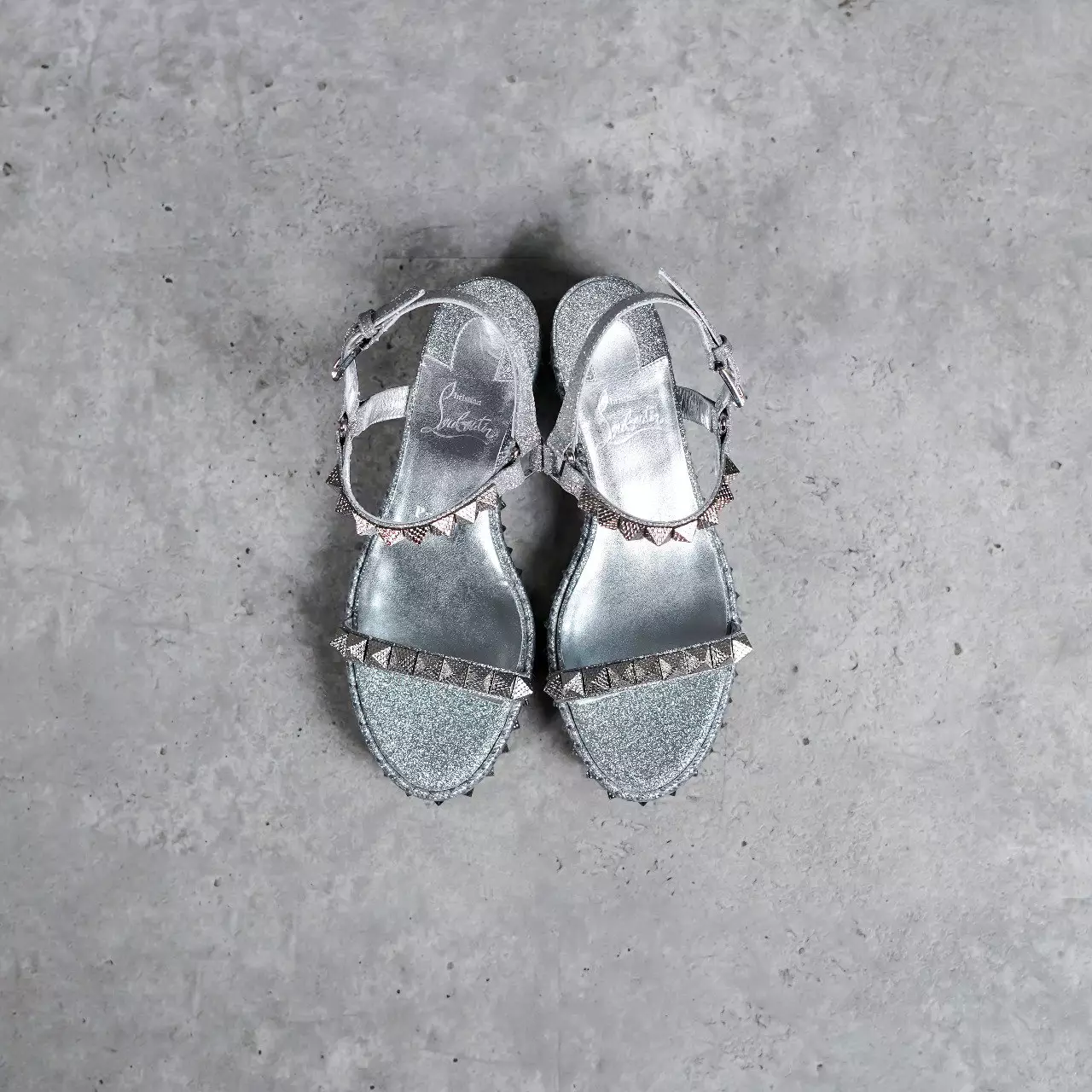 Sepatu CL CHRISTIAN LOUBOUTIN PYRACLOU 6CM SILVER SPIKE WEDGES 100% ORIGINAL