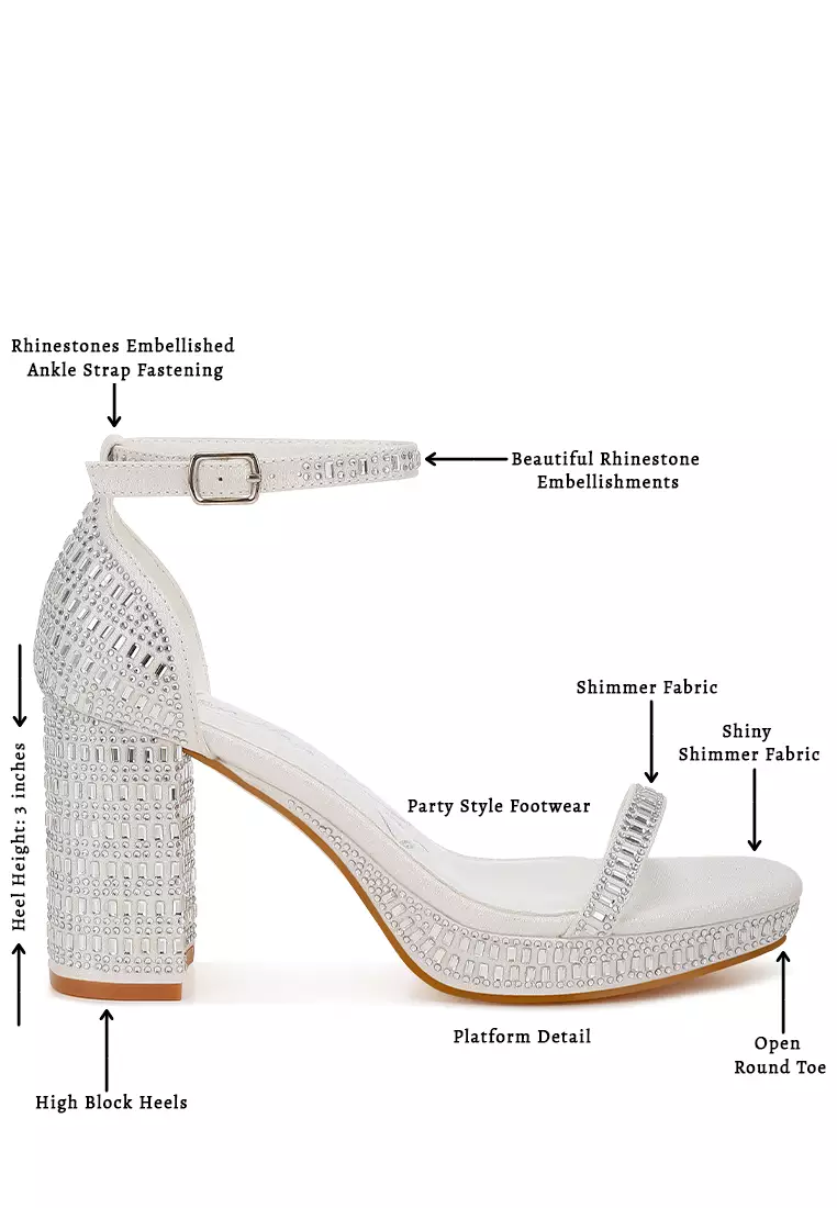 Sandal Blok Berhias Berlian Imitasi Warna Putih