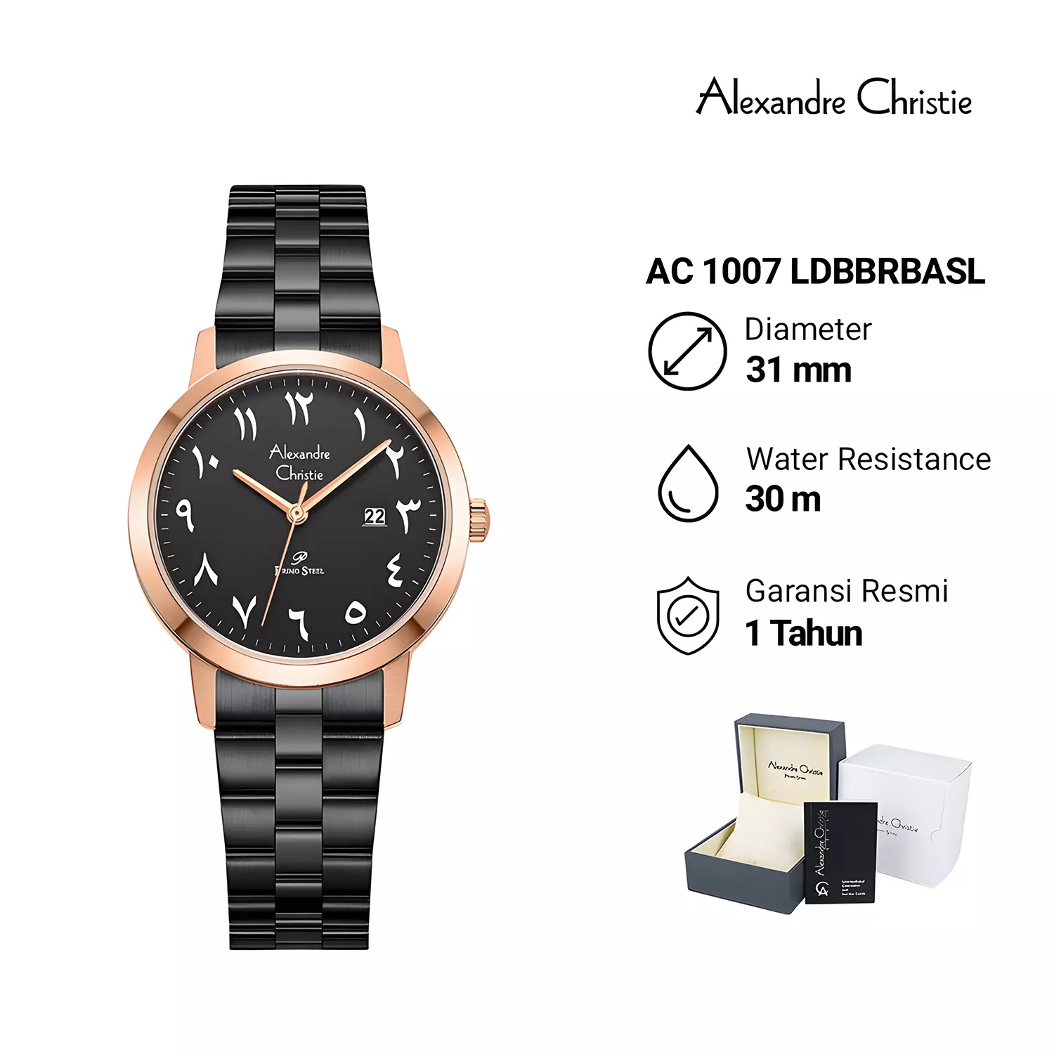 Jam Tangan Couple Pria Wanita - Primo Steel Series - Black Rose Gold Stainless Steel - 1007 MLDBBRBASL