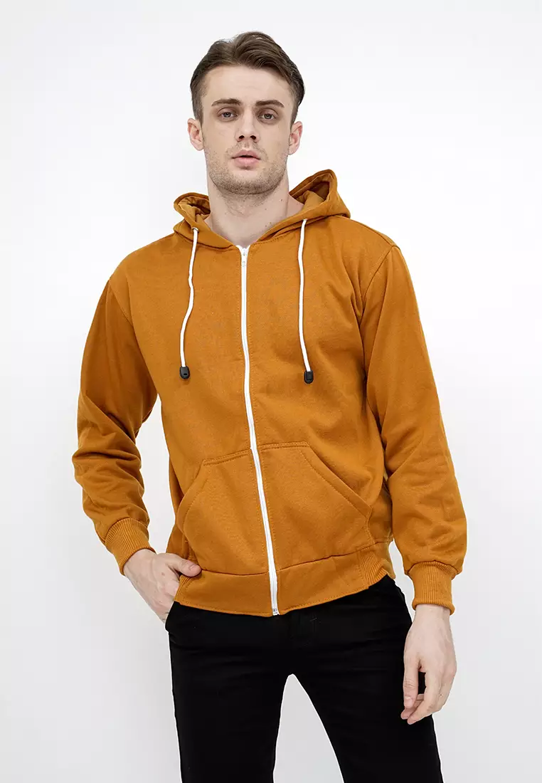 Jaket Polos Hoodie Zipper Sweater Warna mustard