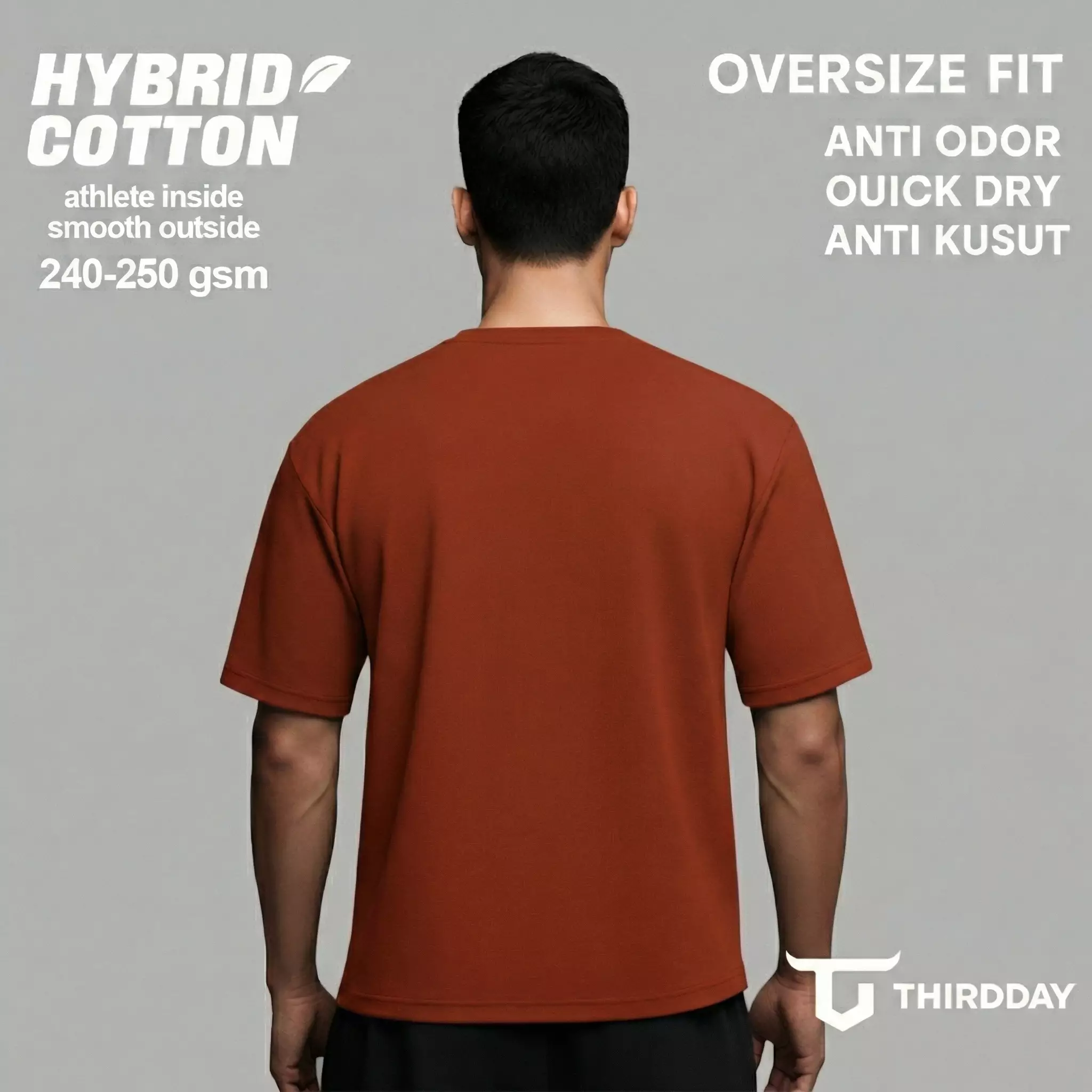 THIRDDAY Kaos Oversize Gym Tebal 250gsm Hybrid Cotton Polos coklat bata MTY96