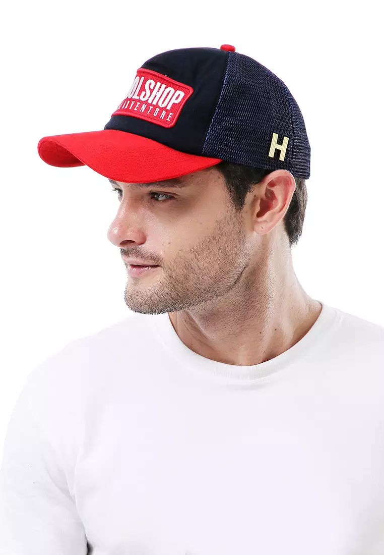 Raesan Topi Baseball Jaring Aksesoris Fashion Pria Adjustable Strap Material Polyester ORIGINAL - Black Red