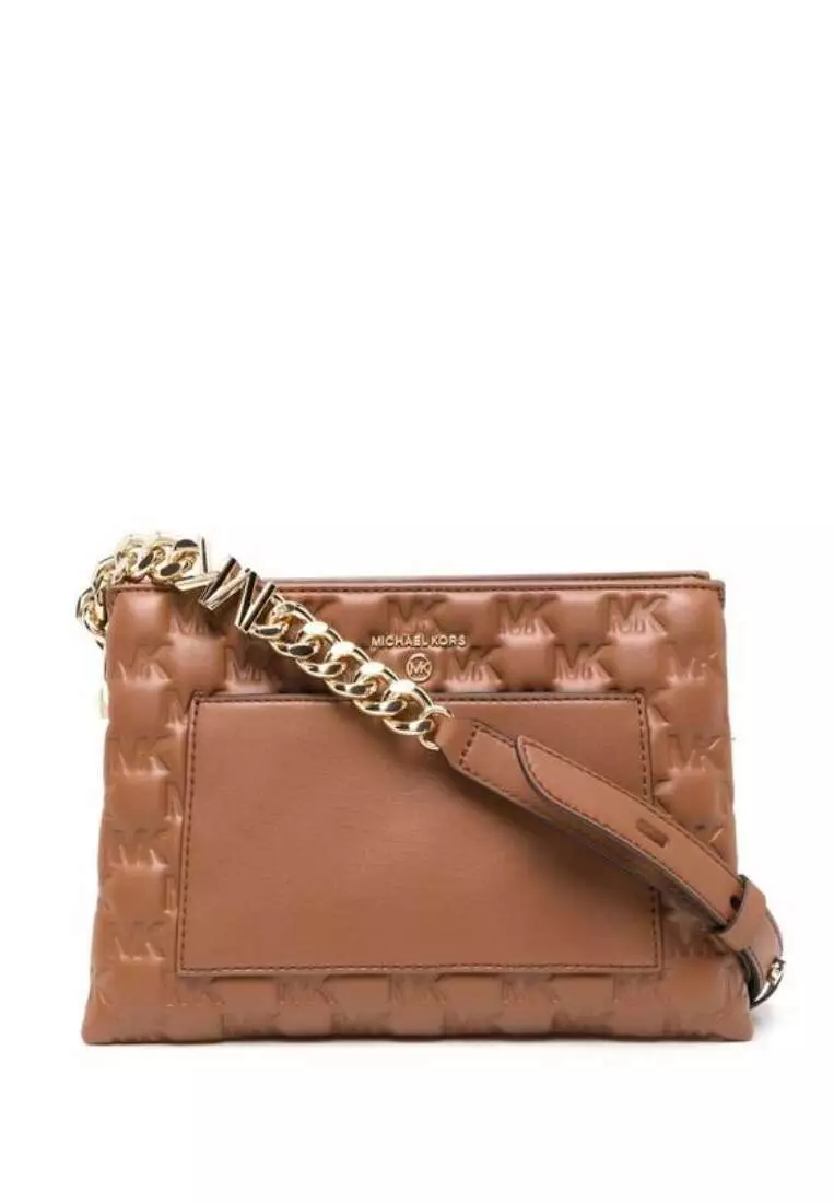 Michael kors jet set large logo debossed leather crossbody bag deals